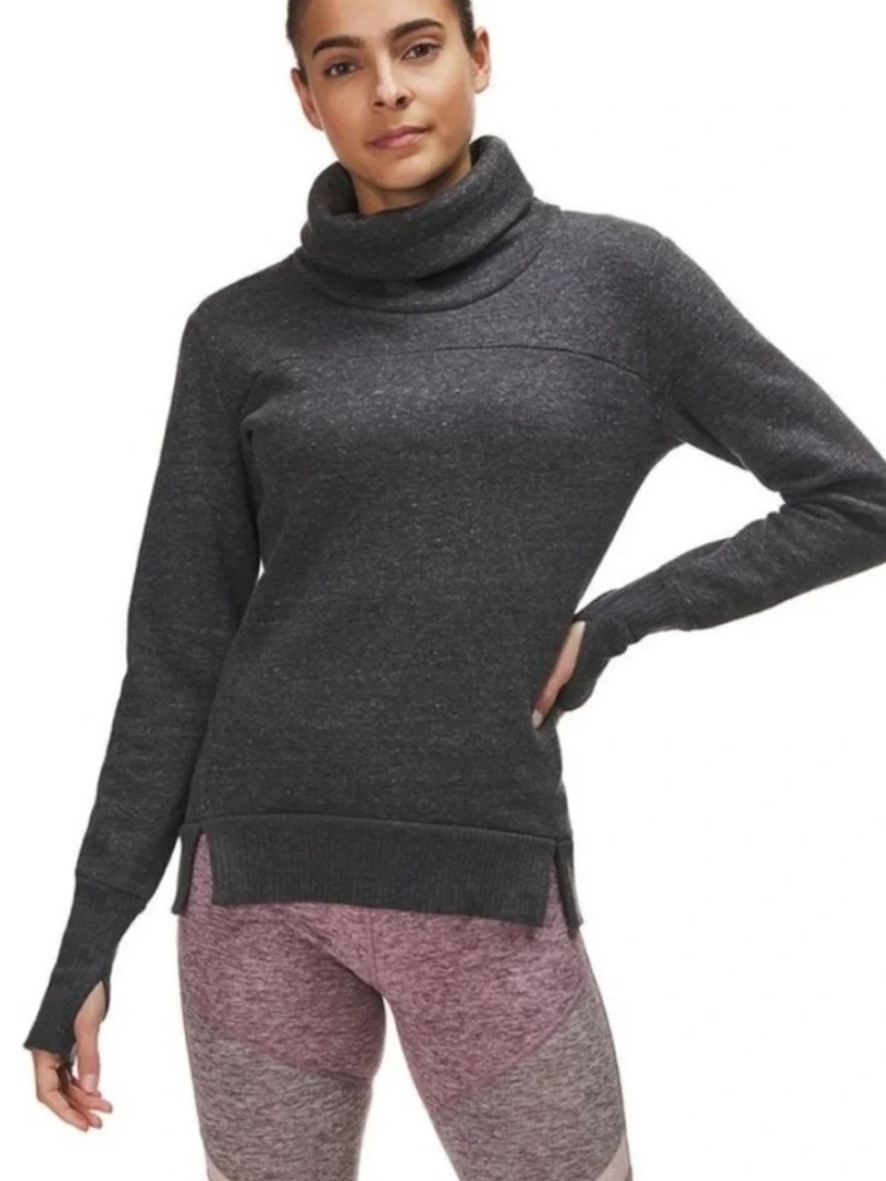 Alo Yoga Funnel Neck Sweatshirt in Haze Gray Charcoal
